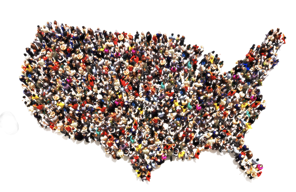 A United States map of people viewed from above